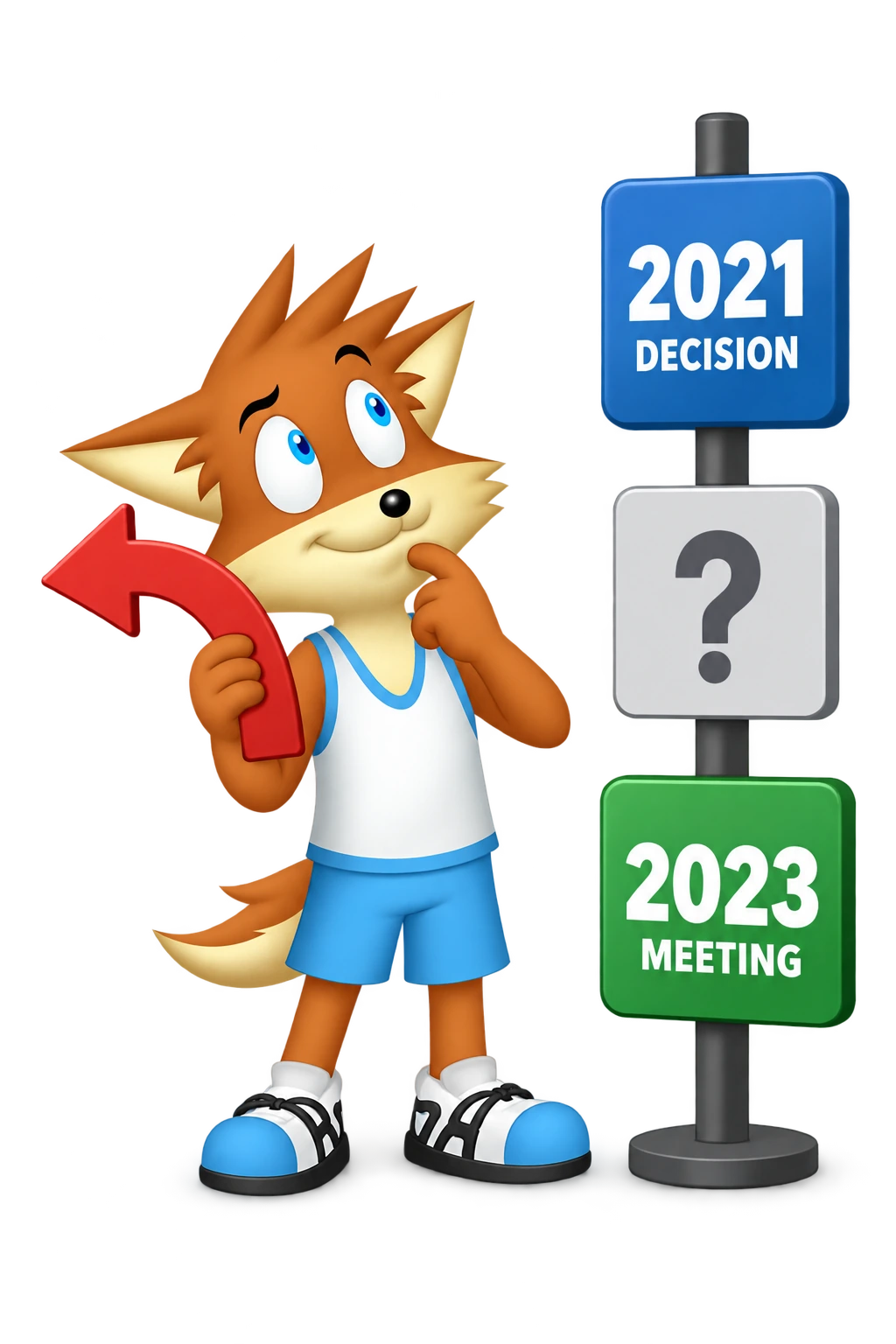 The mascot removes an arrow from a timeline and leaves the unresolved connection visible.
