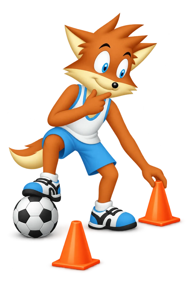 The orange player considers a football practice gate while moving one of its two cones closer.